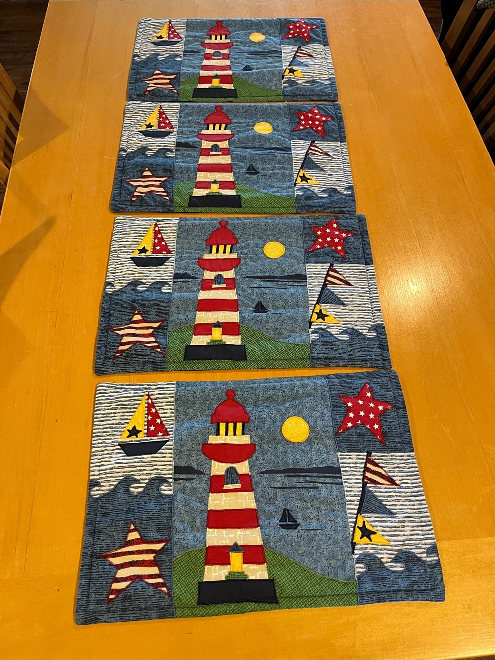 Source Unknown Nautical Lighthouse Red White Blue Placemats (Set of 4)
